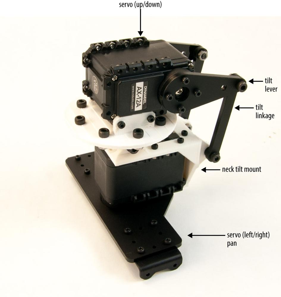 Side detail of the tilt lever and linkage connected to the servo and head mount from the Trossen Robotics Jimmy Kit (photo: Trossen Robotics, LLC)