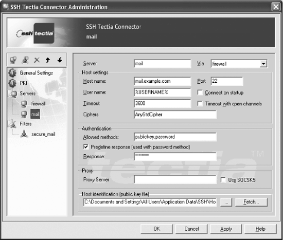 Defining settings for outgoing SSH connections