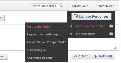 Choosing a canned response in HelpSpot.