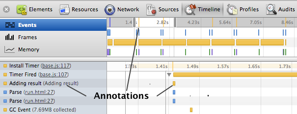 Your JavaScript can annotate DevTools recordings using console