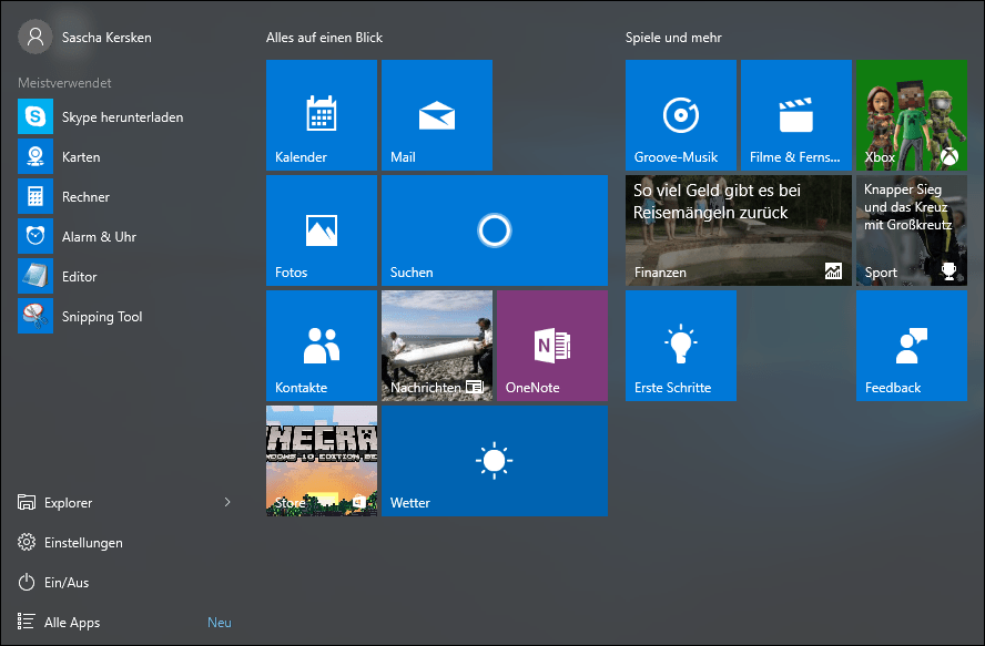 Das Windows-10-Startmenü