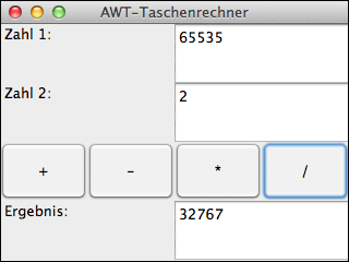 Der AWT-Rechner bei der Division von 65.535 durch 2