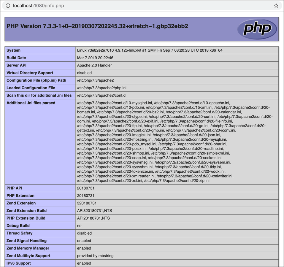 Die Ausgabe von »phpinfo()«