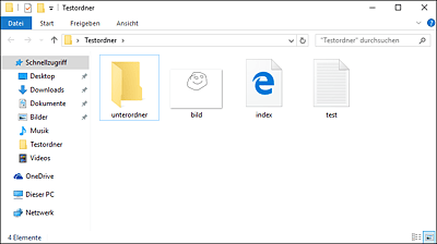 Ein geöffneter Ordner in Windows 10