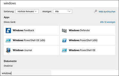 Die Suchfunktion in Windows 10 im Einsatz