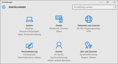 Das Fenster »Einstellungen« in Windows 10