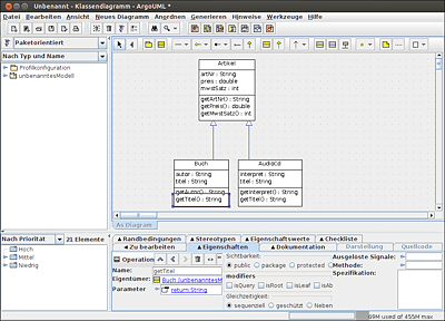 ArgoUML beim Erstellen eines Klassendiagramms