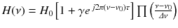 
$$H(\nu ) = H_{0}\left [1 +\gamma e^{\,j2\pi (\nu -\nu _{0})\tau }\right ]\prod \left (\frac{\nu -\nu _{0}} {\varDelta \nu } \right )$$
