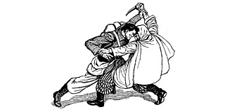 Illustration of two men fighting.