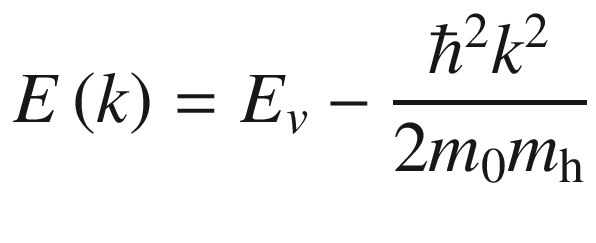 $$ E\left( k \right) = E_{v} - \frac{{\hbar^{2} k^{2} }}{{2m_{0} m_{\text{h}} }} $$