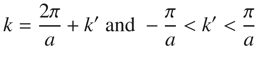 $$ k = \frac{2\pi }{a} + k^{\prime}\;{\text{and}}\; - \frac{\pi }{a} < k^{\prime} < \frac{\pi }{a} $$