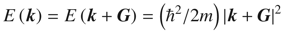 $$ E\left( \varvec{k} \right) = E\left( {\varvec{k} + \varvec{G}} \right) = \left( {\hbar^{2} /2m} \right)\left| {\varvec{k} + \varvec{G}} \right|^{2} $$