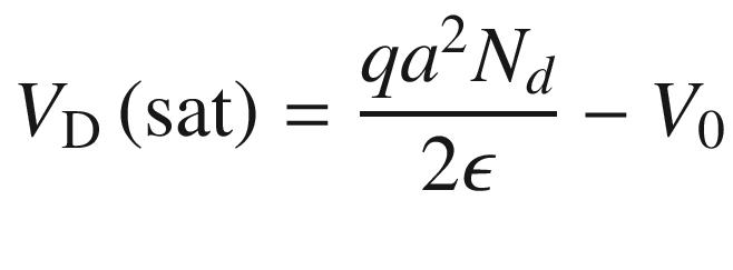 $$ V_{\text{D}} \left( {\text{sat}} \right) = \frac{{qa^{2} N_{d} }}{2\epsilon } - V_{0} $$