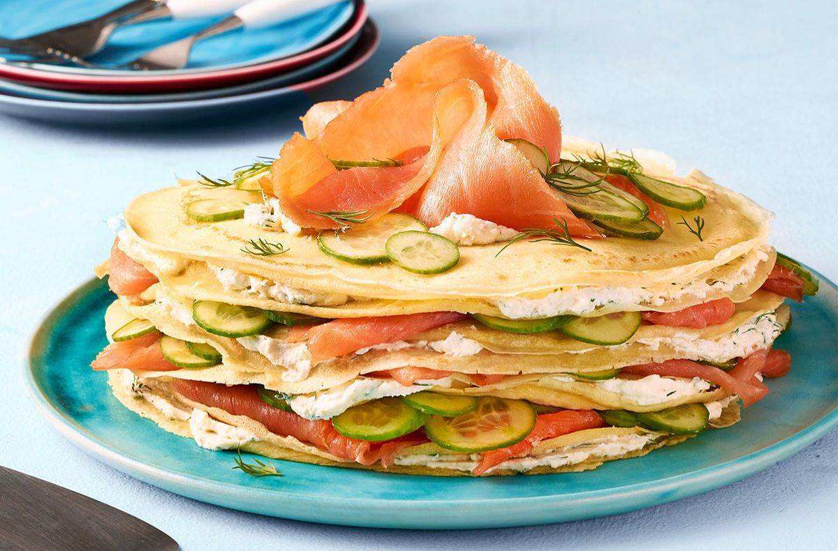 Smoked Salmon Crepe Cake | Recipe | Crepe cake, Smoked salmon, Pancake cake