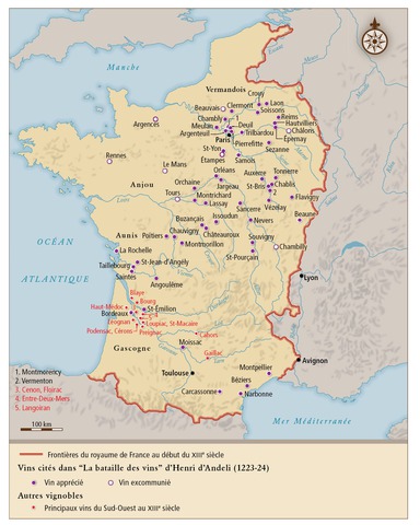 Les vignobles français vers 1225