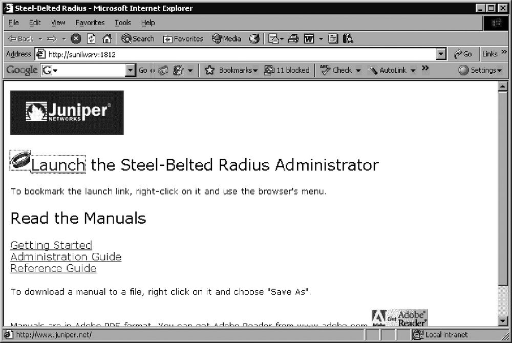 Launching the Steel-Belted Radius Administrator