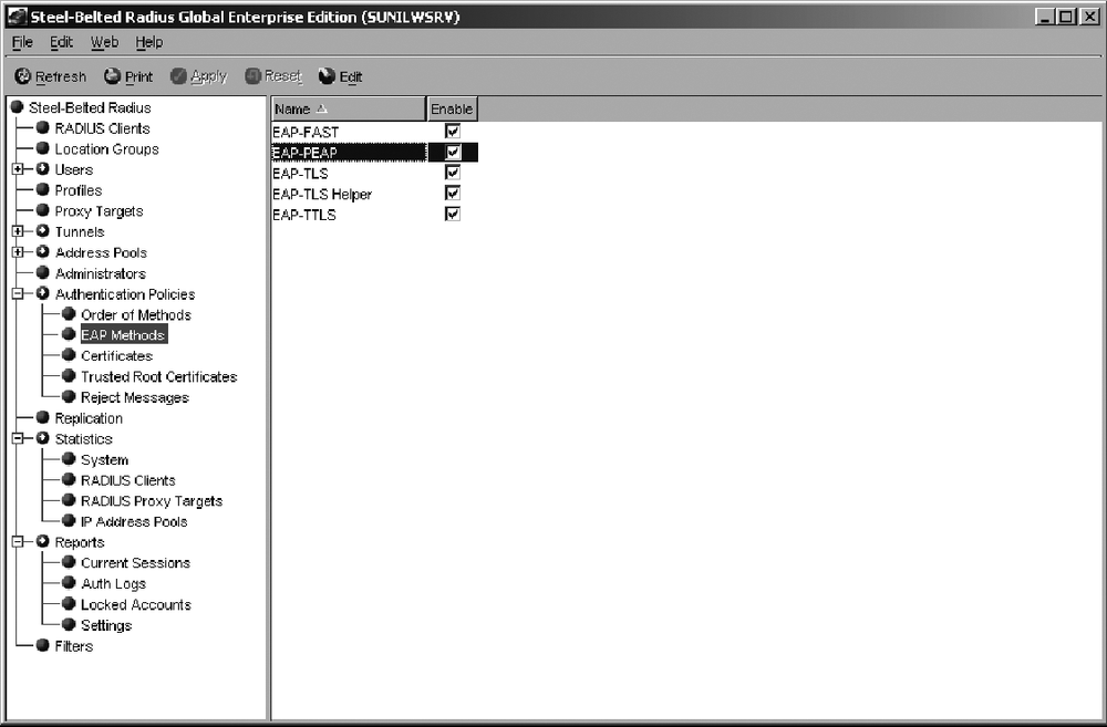 Selecting the EAP methods