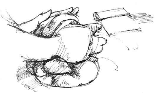 Sketch: Kneading the dough with both hands