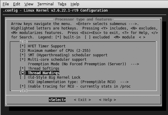 Menuconfig Threaded Interrupt Selection