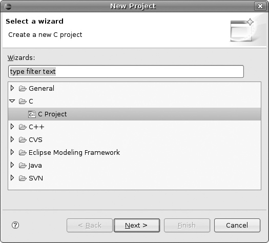 Eclipse New Project Wizard screenshot