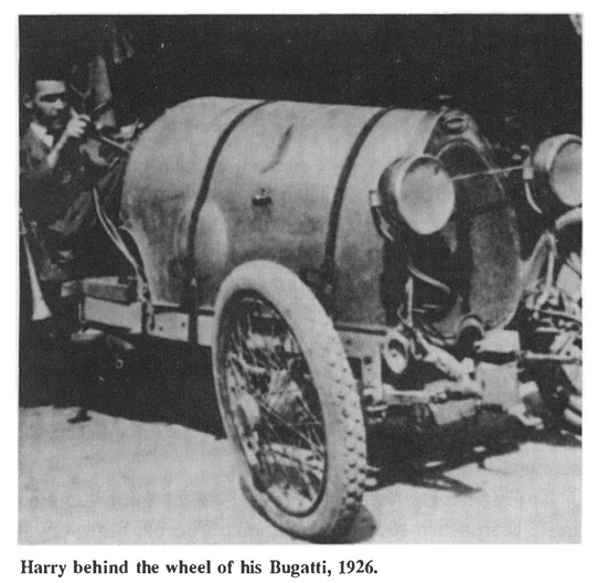 Harry behind the wheel of his Bugatti, 1926.