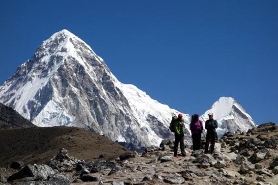 Pumori and Lingtren seen from near the Everest memorials