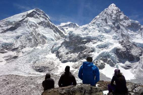 Admiring Everest, Lhotse and Nuptse from Pumori Base Camp