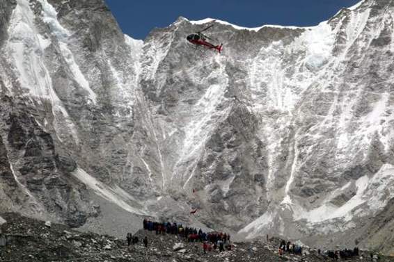 Another casualty is lowered into Base Camp on a longline