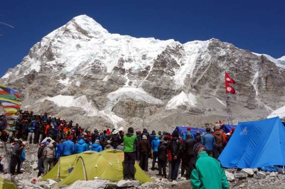 With Pumori as a backdrop, a puja becomes a rally