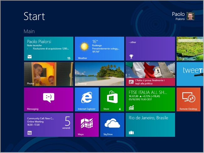 The Start screen with badges and live tiles in action.