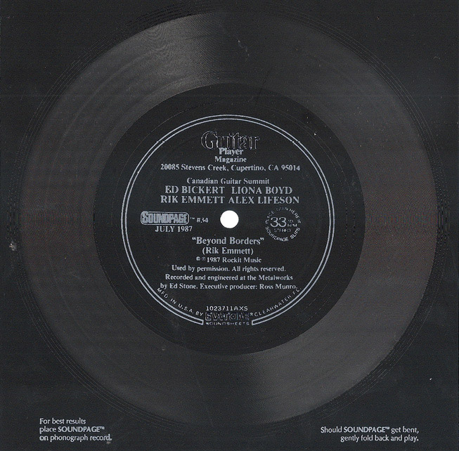 A black plastic 45 rpm record with the text 'Guitar Player' printed on the record label.