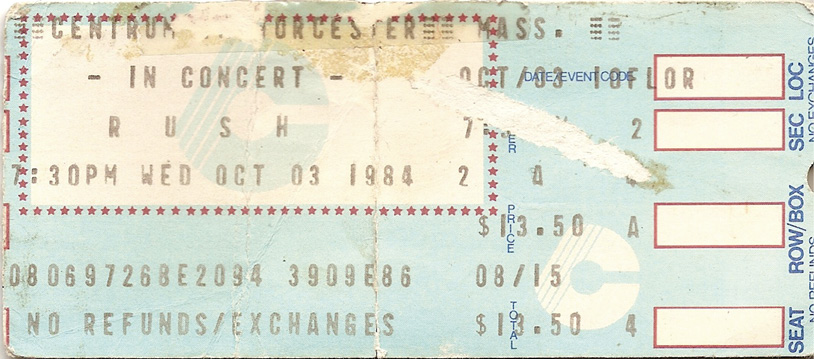 A worn ticket stub for Grace Under Pressure.