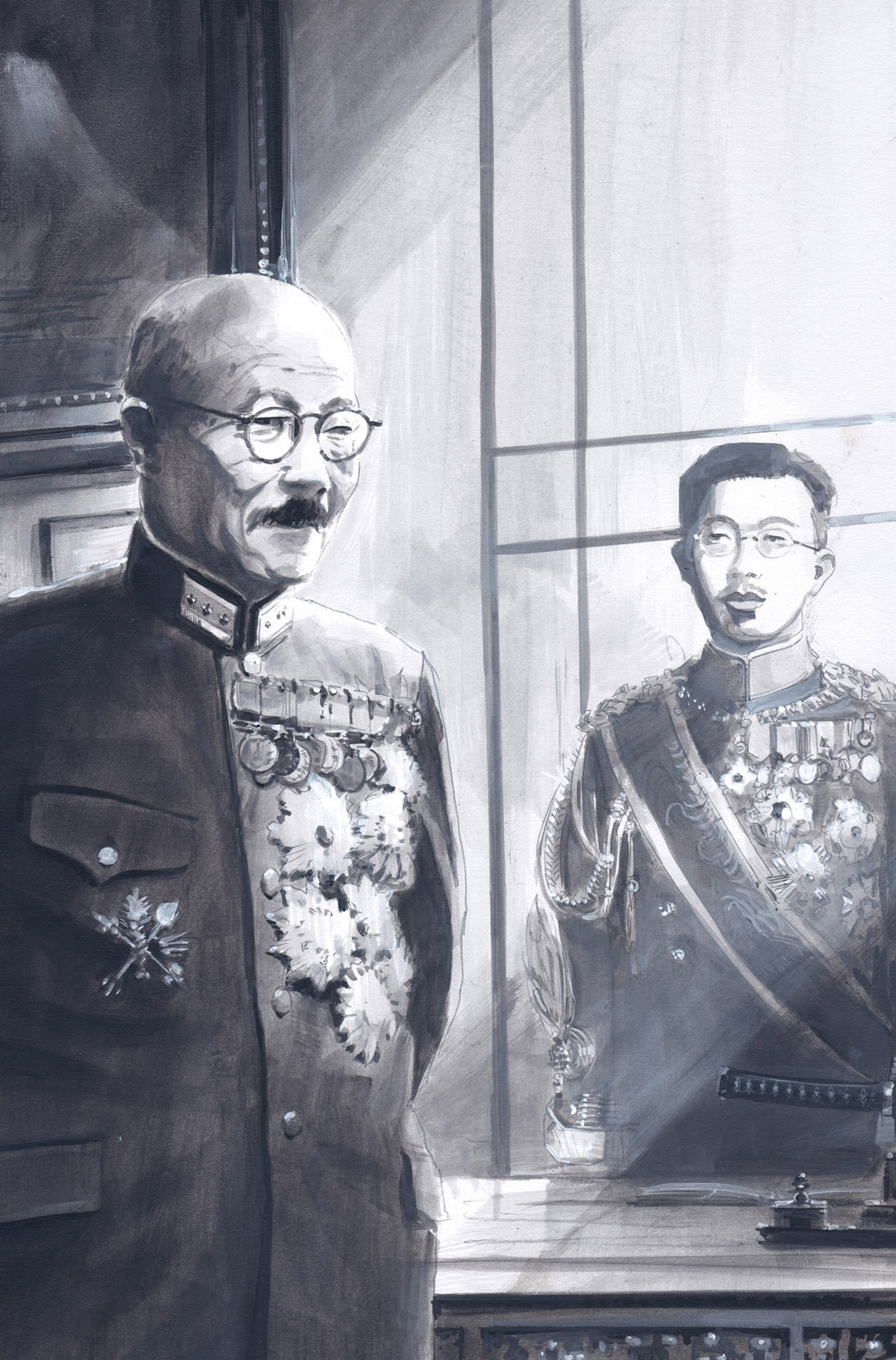 General Hideki Tojo (left) with Emperor Hirohito.