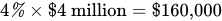 four percent prefix multiplication of dollar times four postfix million equals dollar times 160 comma 000