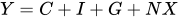 cap y equals sum with 4 summands cap c plus cap i plus cap g plus cap n times cap x