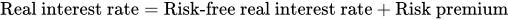 Real interest rate equals Risk minus free real interest rate plus Risk premium