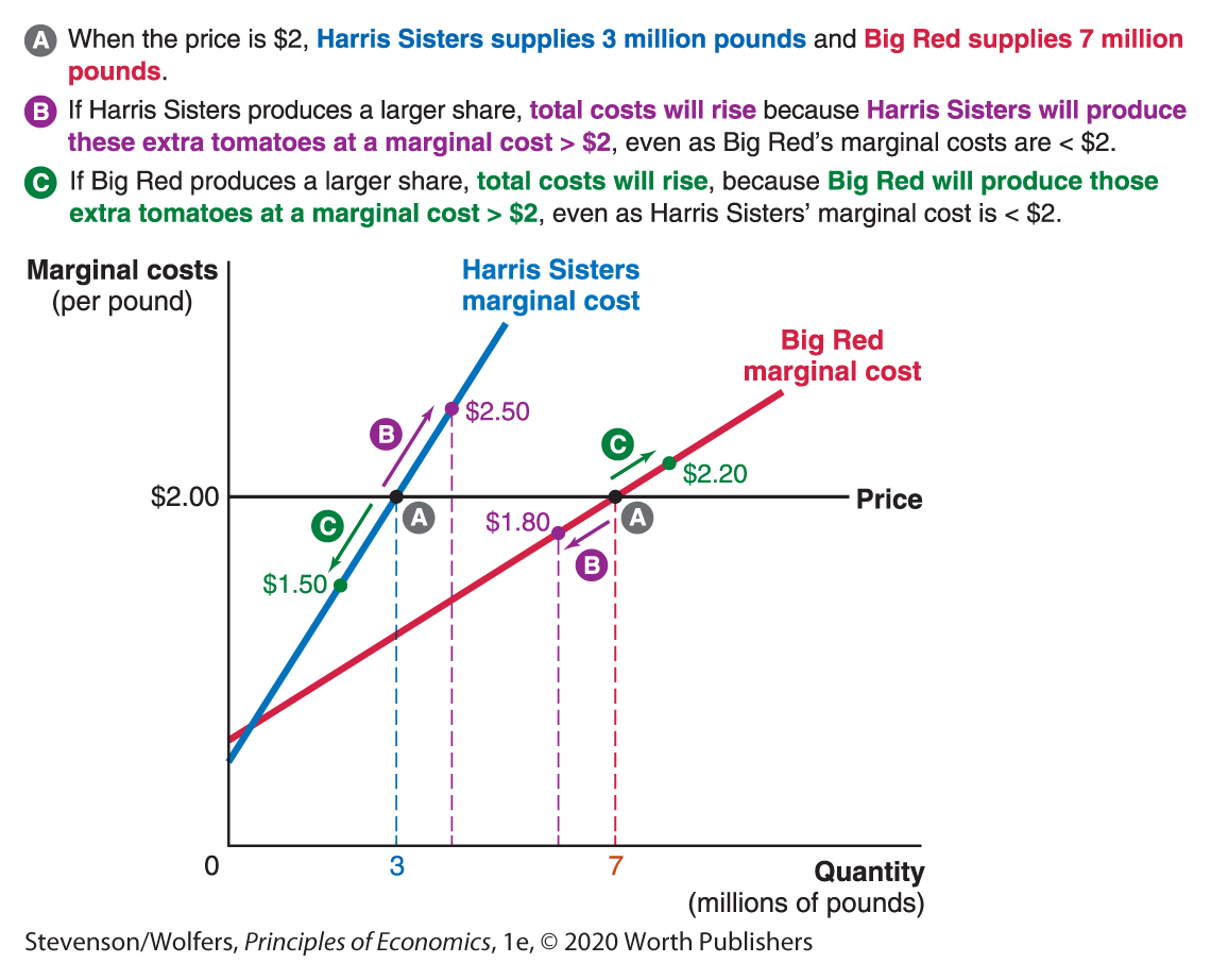 A line graph explains as to which firm should supply how much. 