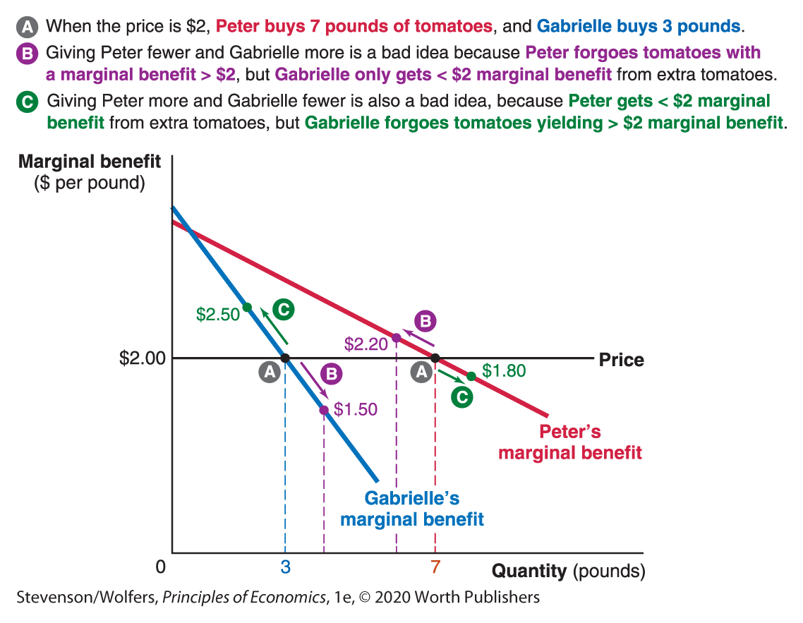 A line graph explains Peter and Gabrielle’s marginal benefits. 