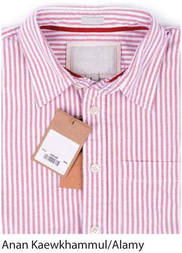 A photo shows a button-down shirt with a price tag on it. 