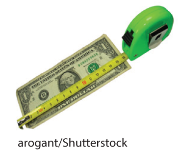 A photo shows a measuring tape measure the length of a 1-dollar note.