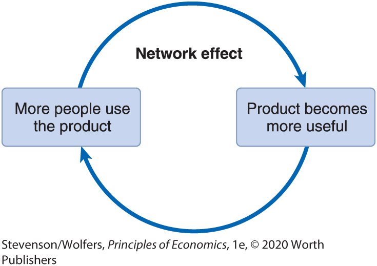 A flow diagram shows two components. The first component reads, More people use the product. The network effect results in the product becoming more useful.