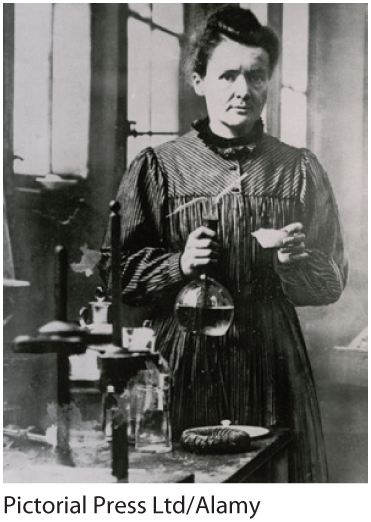 A photo of Marie Curie experimenting.