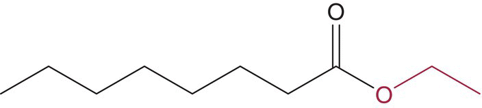 Structural formula of ethyl octanoate (ethyl caprylate).