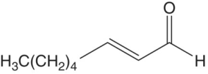 Structural formula of E-2-octenal.