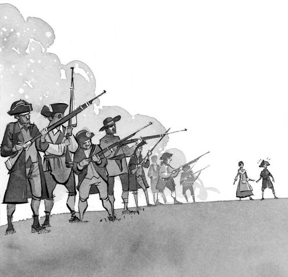 The men with muskets on Lexington Green