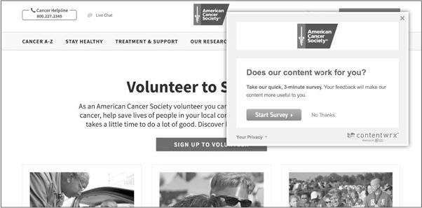 A screenshot shows National Cancer Institute assessing the effectiveness of content on cancer.gov.