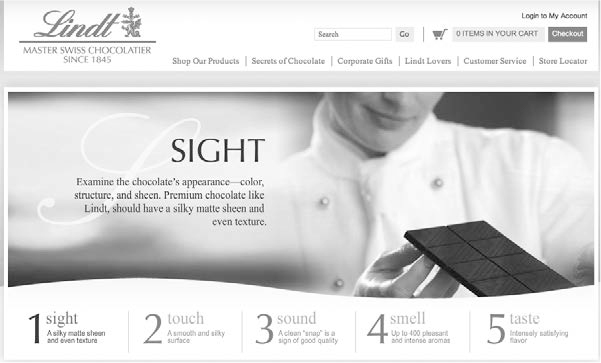 A screenshot shows Lindt using sensory detail to evoke emotion.