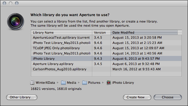 <strong>Figure 61:</strong> Locate your iPhoto library from within Aperture.