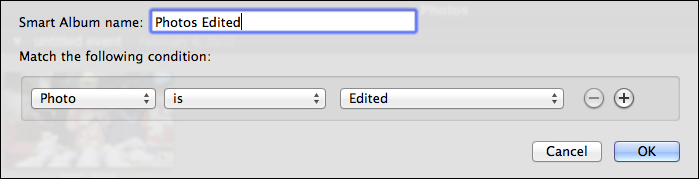 <strong>Figure 64:</strong> Create a smart album to located edited photos.
