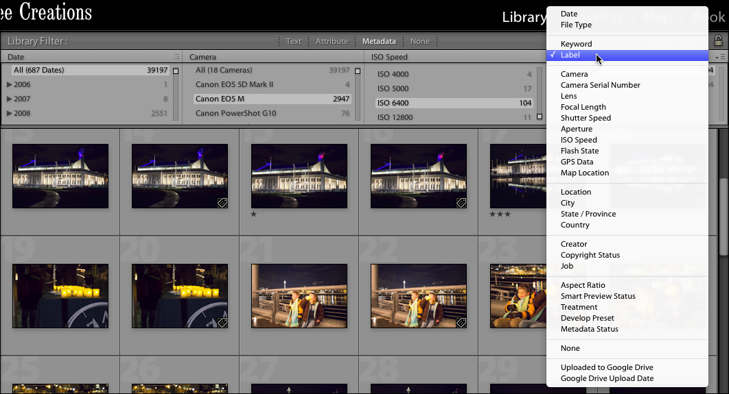 <strong>Figure 45:</strong> Lightroom’s Metadata filter lists how many photos match each attribute.